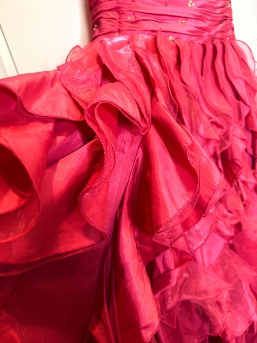 Hot Pink Formal Gown Medium Ruffled Tiered Princess Sequins - Picture 7 of 10